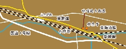 二川宿周辺地図（黄線が東海道）