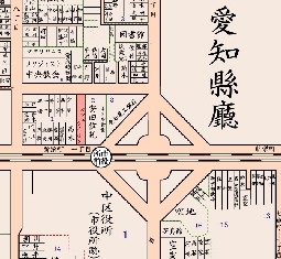 中区役所向かい喫茶店カフェーライオンがあった（地図：昭和8年）